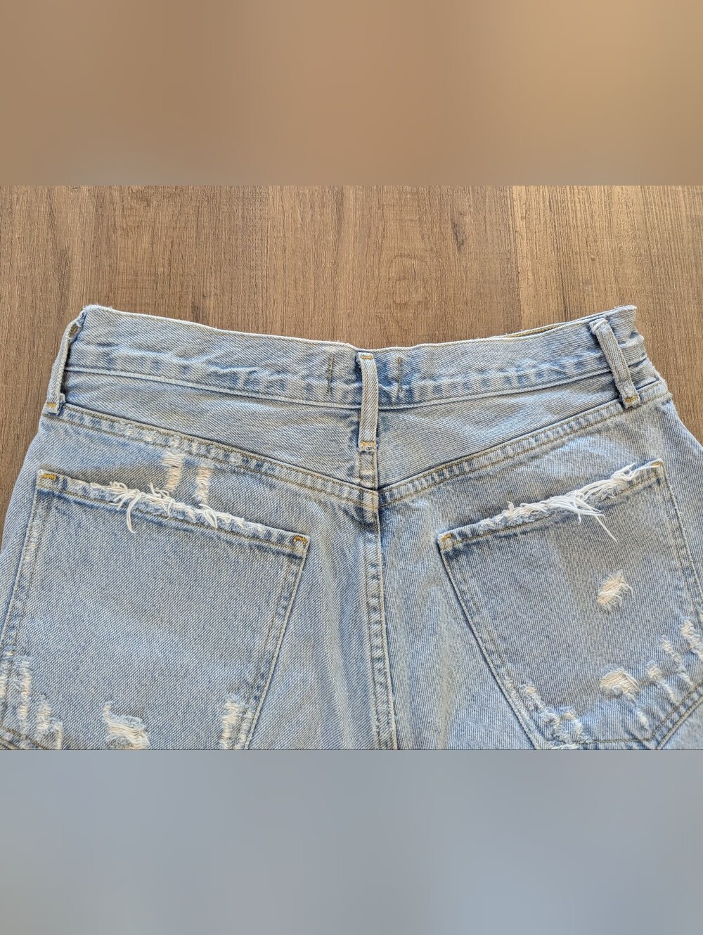 Agolde Light Blue Distressed High-Rise Denim Shorts - Picture 4 of 9